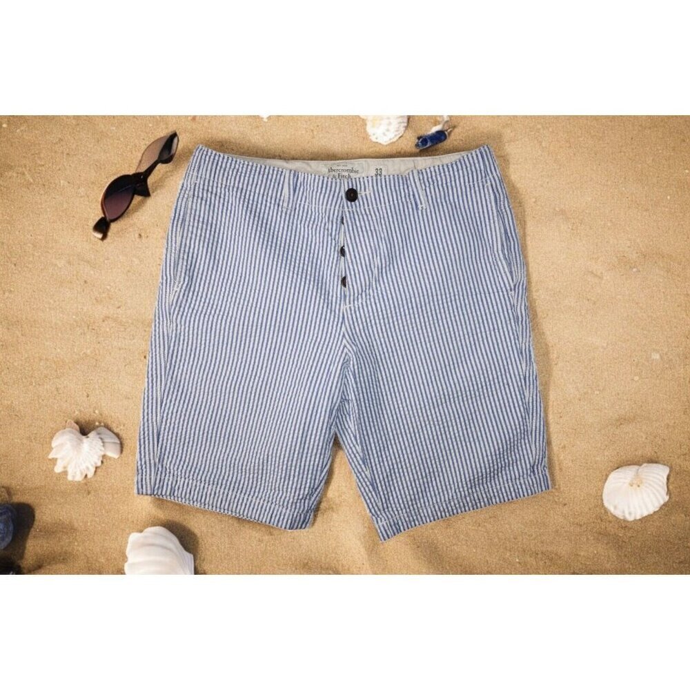 Abercrombie & Fitch Seersucker Shorts Striped Stretch Flat 10" INS Mens Sz 33